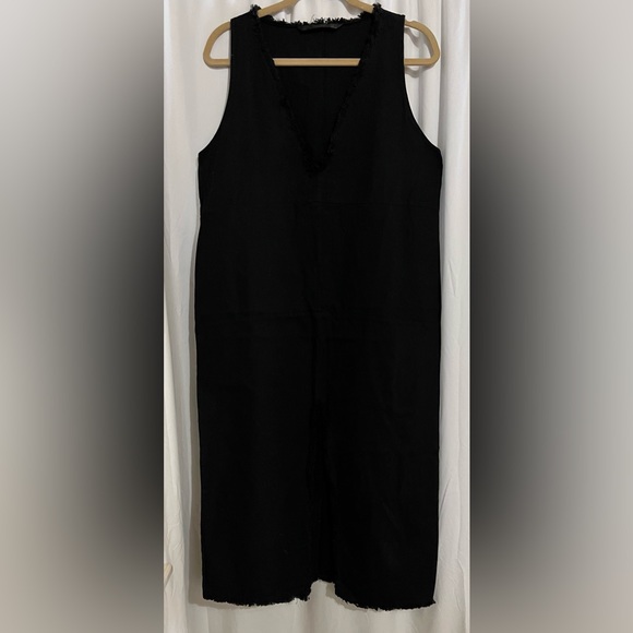Zara Dress Womens Medium Black Trafaluc Sleeveless Shag V-Neck Pullover Dress - Picture 11 of 12